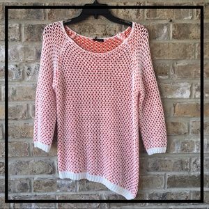 WHITE & CORAL SWEATER ASYMMETRIC HEM by DEX 1963